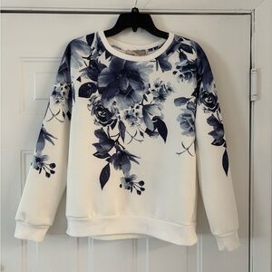 Forever 21 White Sweatshirt with Blue Floral Print